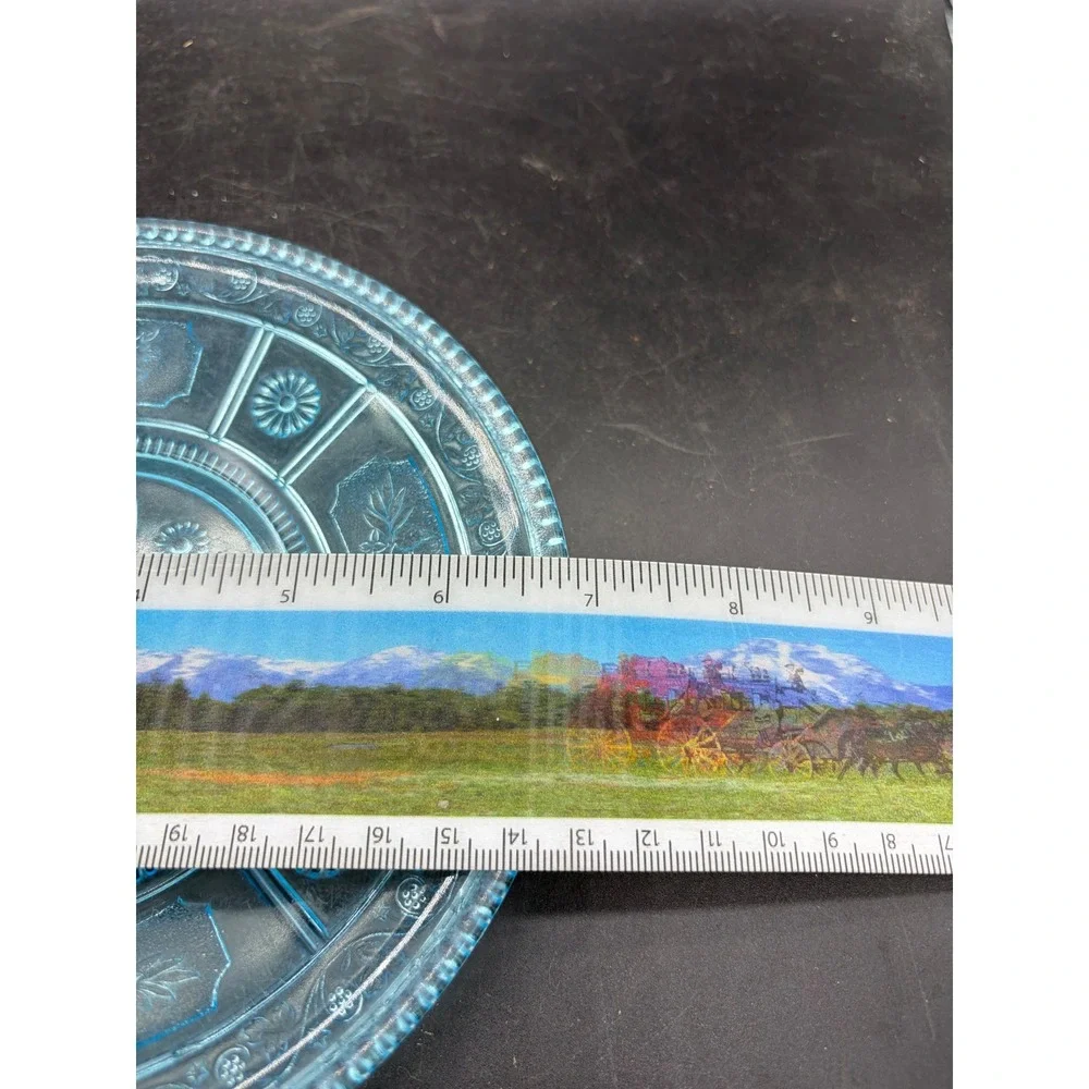 Vintage Blue Depression Glass Plate Floral Starburst Pattern 6 Inch Aqua Pressed